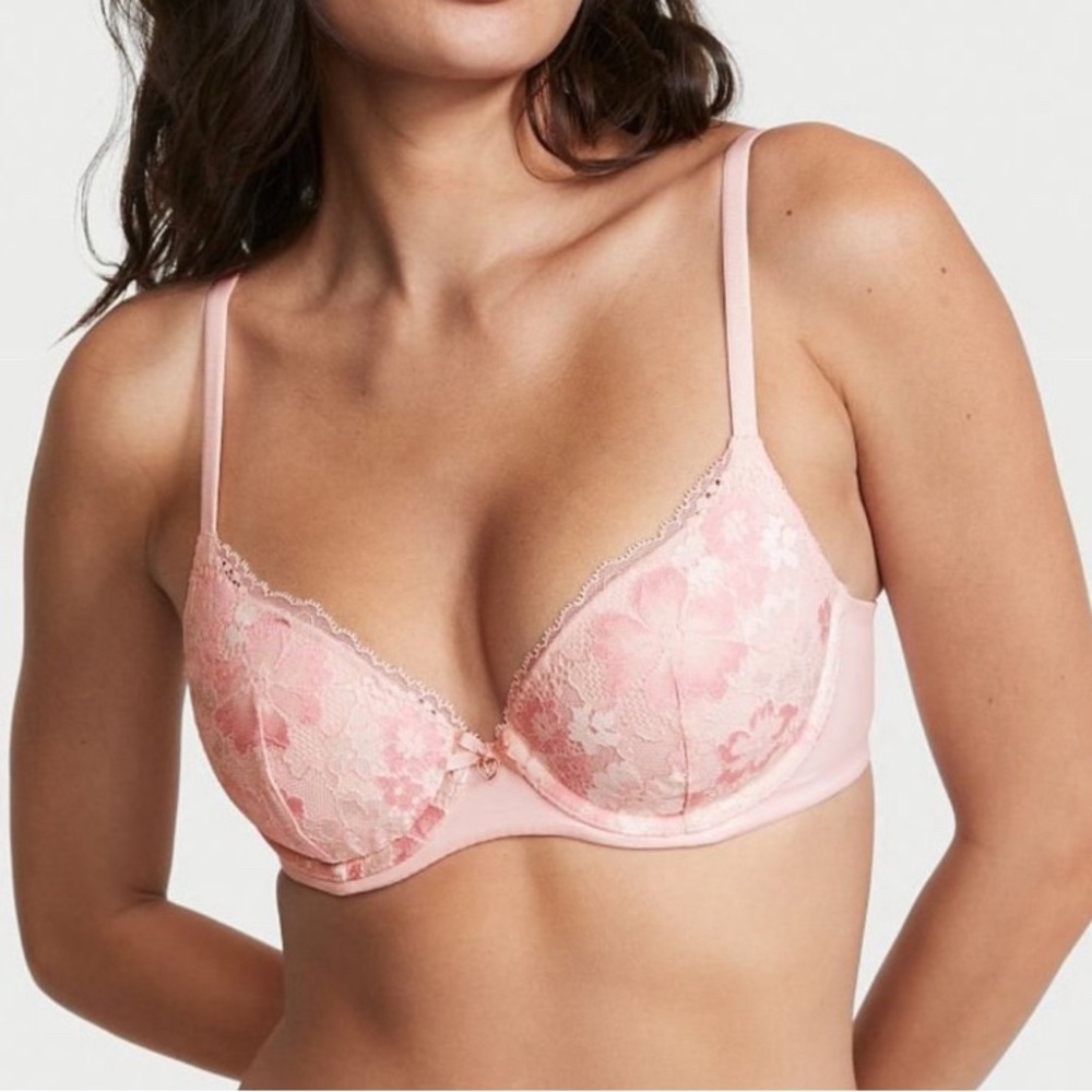 Victoria’s Secret Body By Victoria Lined Demi Bra With Pink Floral Lace Overlay